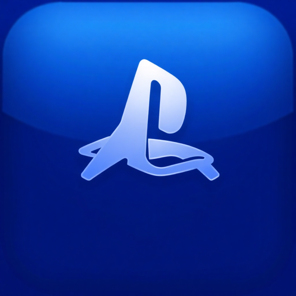 The image is a square-shaped icon with a blue background. In the center of the icon, there is a white letter A in the shape of a letter S with a curved line running through it. The letter is slightly tilted to the right, giving it a 3D effect. The overall design is simple and minimalistic.