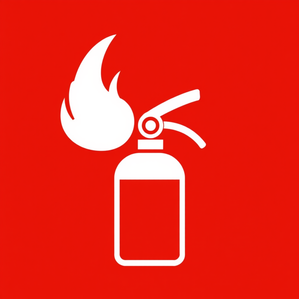 A simple fire extinguisher icon with a stylized flame emanating from the nozzle, representing the extinguishing action.