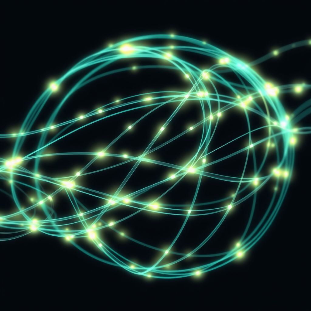 Data Fiber Optic Weave: Illustrate strands resembling fiber optic cables, glowing with internal light, weaving together into a dense, intricate braid or tapestry. Each strand can suggest a different data type or model, forming a cohesive, complex whole.