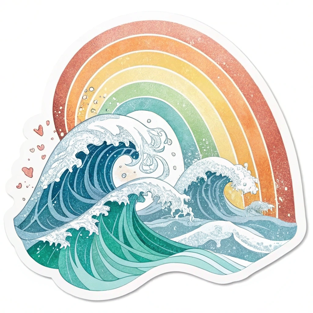 Translucent Layers: Overlapping, semi-transparent abstract rainbow waves where colors blend on intersection, signifying depth, diversity, and interconnectedness.