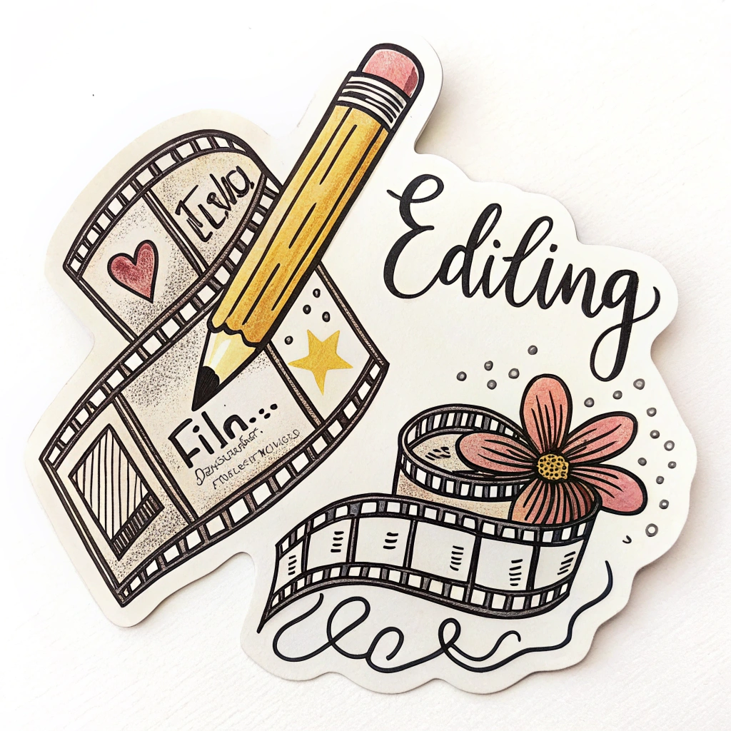 Hand-Drawn Sketch Style Stickers: Create icons with an authentic, DIY aesthetic. For 'Editing', this could be a quickly sketched film reel or a pencil correcting a frame, adding a personal touch to content.