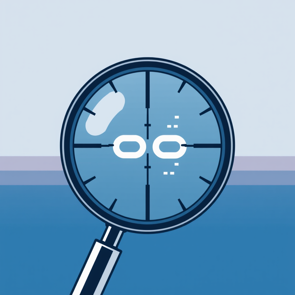 Sub-design Idea 3: A modern, minimalist magnifying glass. The lens incorporates subtle crosshair or target reticle elements focusing on a stylized vulnerability (e.g., a broken chain link, a pixelated glitch).