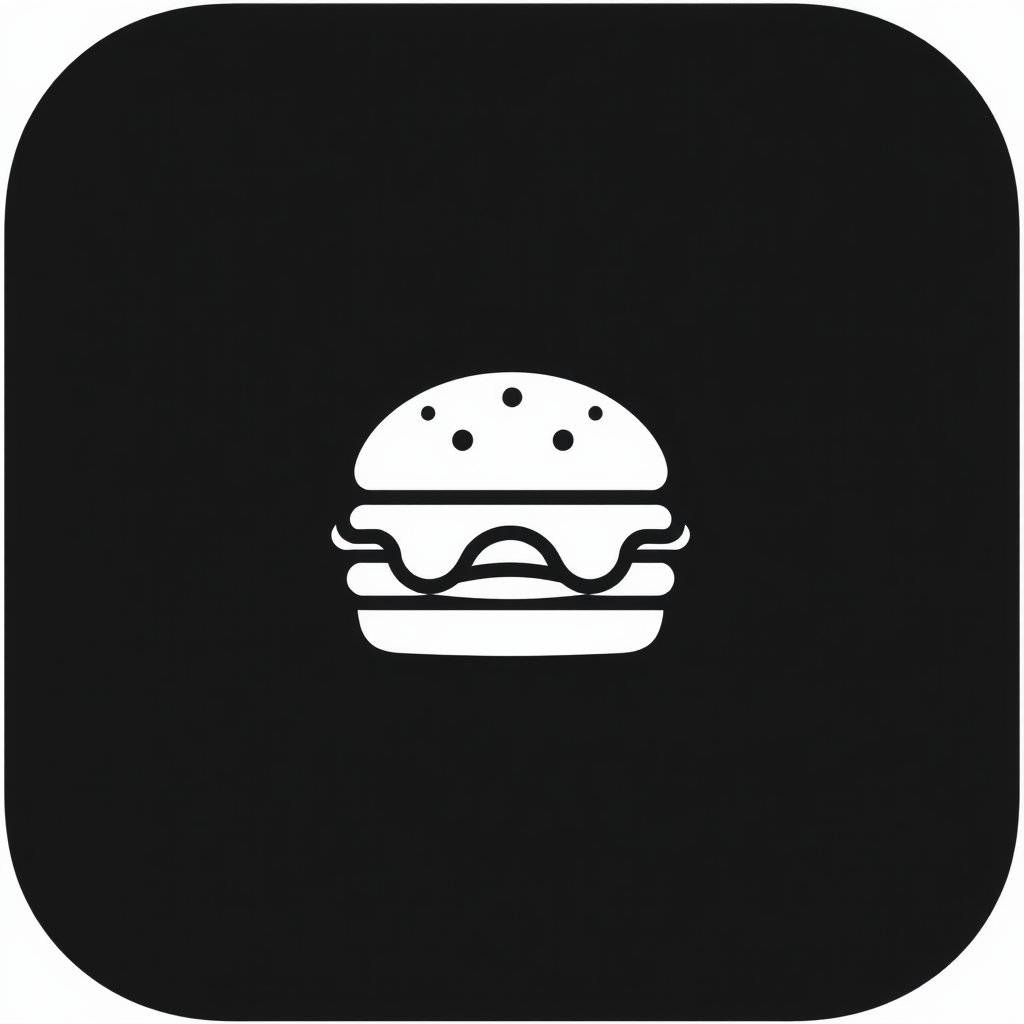 A monoline icon that uses the single line thickness to represent different ingredients of the burger, where thicker parts of the line are the patty and thinner parts are the lettuce. This approach provides a unique visual language.