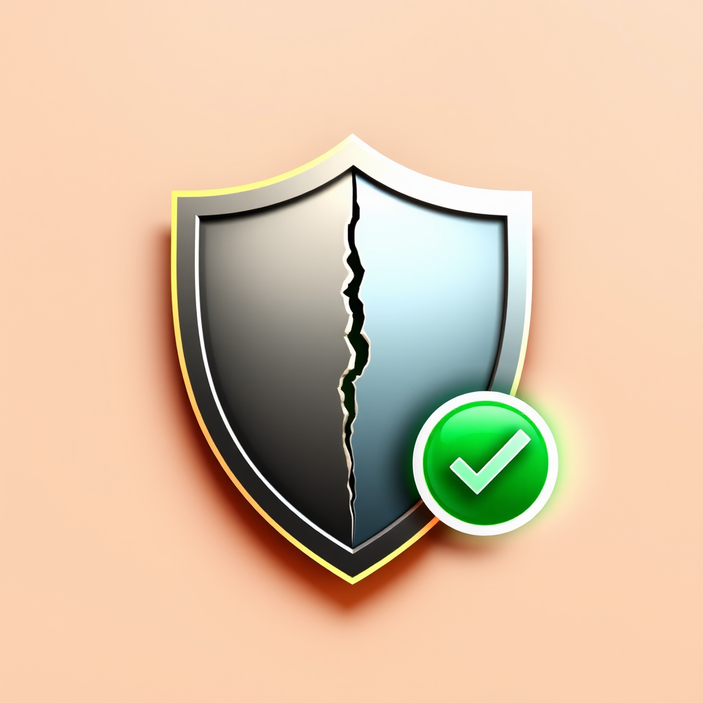 Secured & Patched State: A solid, restored shield icon, where a previous crack is visibly mended, often accompanied by a green checkmark or a subtle protective glow.