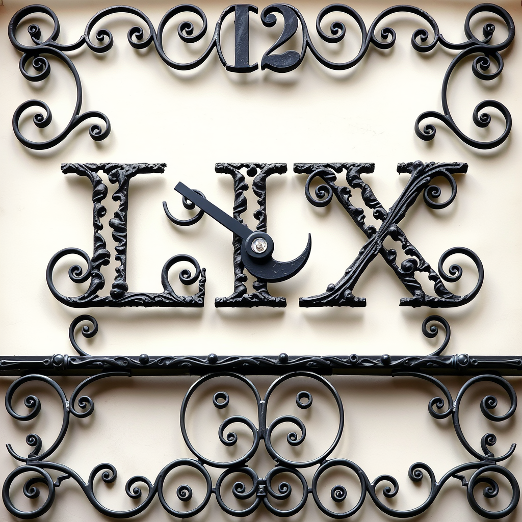 Wrought Iron Numeral Integration: The LIX numerals are crafted from or embellished with intricate wrought iron patterns reminiscent of French Quarter balconies, with a subtle crescent moon shape perhaps incorporated into the ironwork scroll.