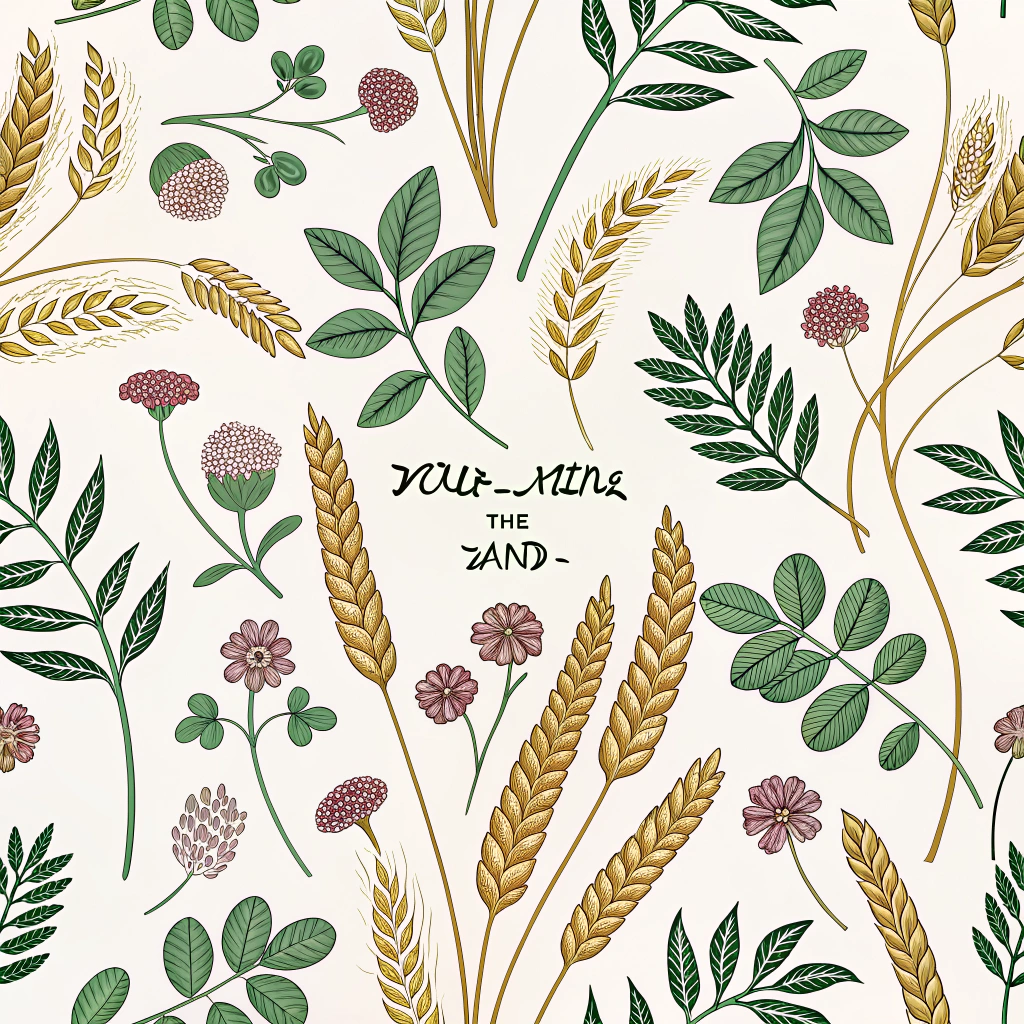 Designs inspired by the diverse visual tapestry of cover crops (clover, vetch, rye), showcasing intertwined plant motifs and varied foliage to tell the 'Nourishing the Land' story for richer textile origins.