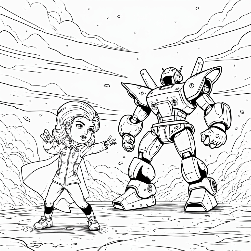 A sidekick dream sequence where they imagine themselves as the main hero, battling a giant robot or saving the day, with exaggerated poses and fantastical elements.