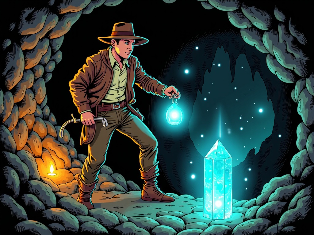 Create AI illustrations exploring 'what if' scenarios for classic characters (e.g., What if Indiana Jones had chosen a different artifact?).