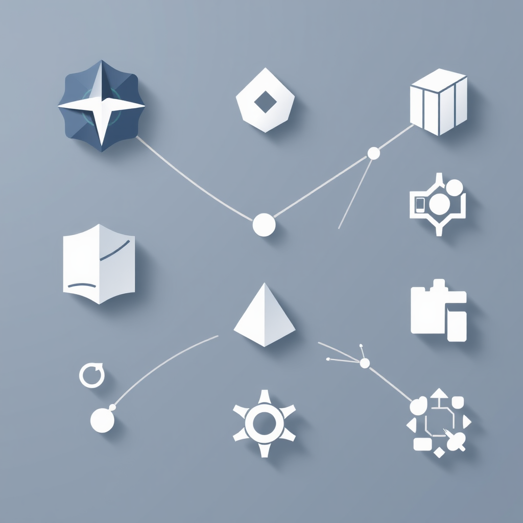 Sub-design Idea: Dynamic Morphing Primitives: Icons formed from simple geometric shapes dynamically morphing and combining to symbolize evolving data streams and various I/O themes.