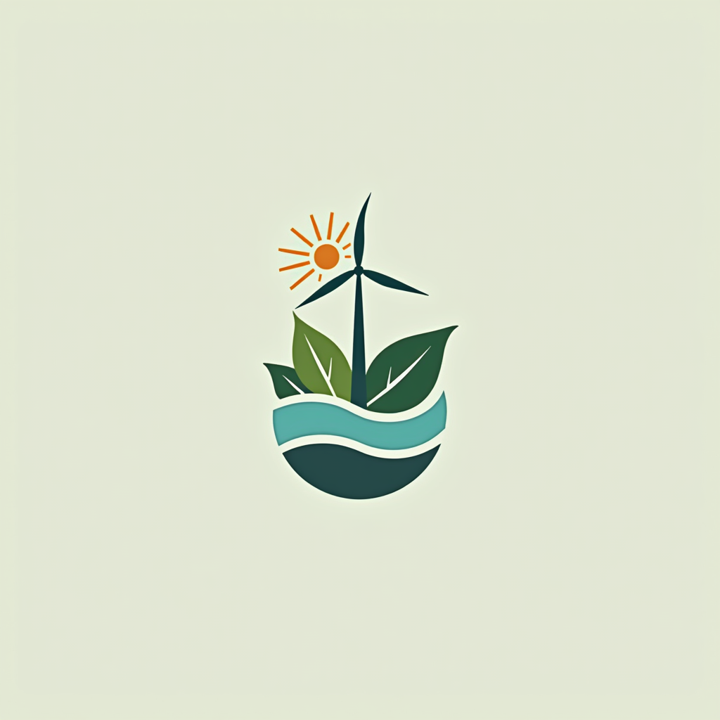 Simple Icon Idea - Unified Eco-Symbol: A single, elegant icon created by abstractly merging two or three core renewable energy symbols (e.g., sun ray, turbine blade, water droplet) into a cohesive, minimalist mark representing holistic sustainability.