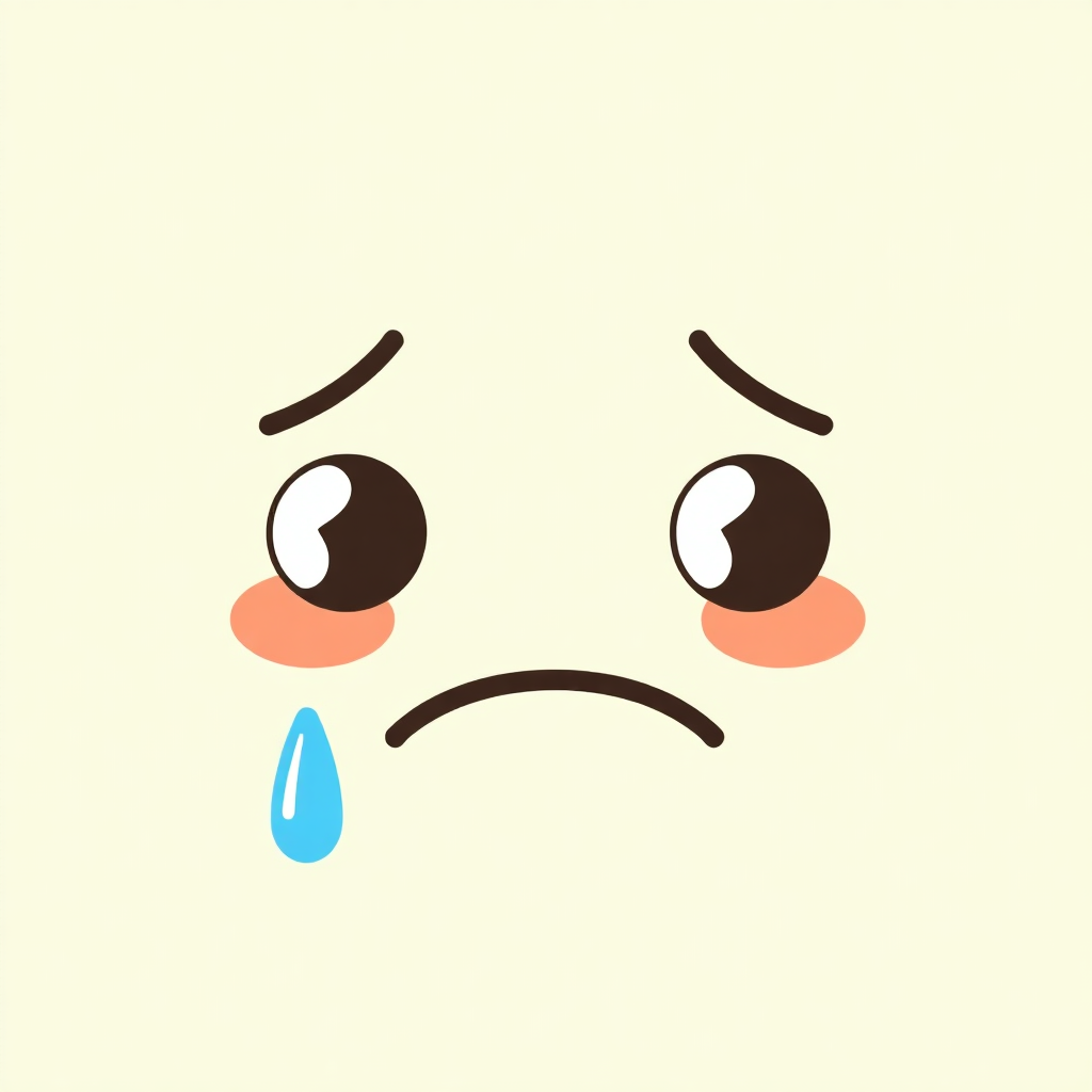 The image shows a cartoon face with a sad expression, tears streaming down its cheeks.