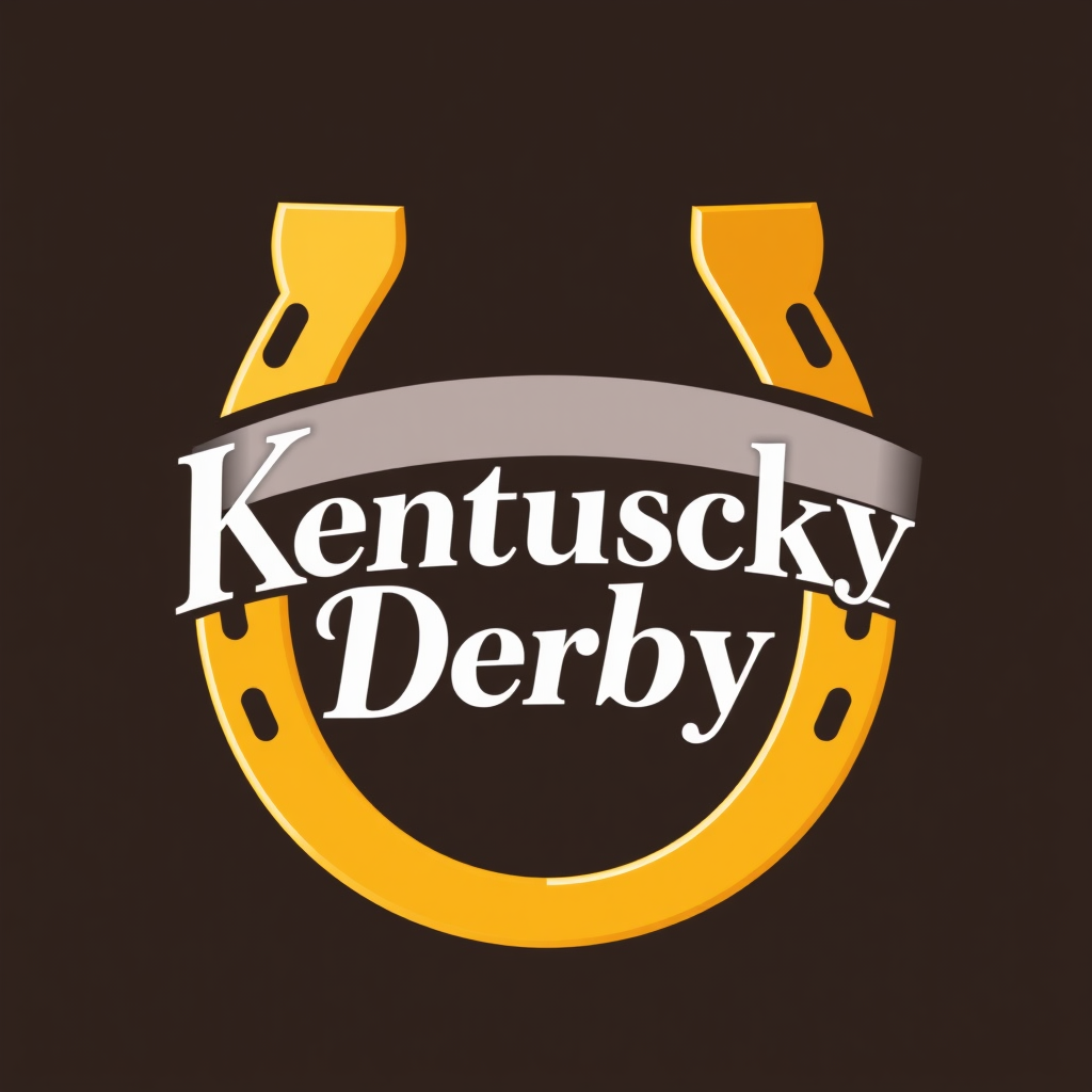 Simple Logo Idea: A clean, impactful golden horseshoe emblem. 'Kentucky Derby' in a classic, strong font. The 'Golden Horseshoe Glory' theme is conveyed through the prominent gold and a dignified, uncluttered presentation.