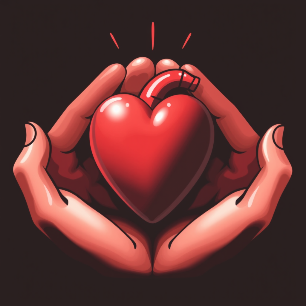 Hands protecting a fragile heart, symbolizing safeguarding and cherishing love.