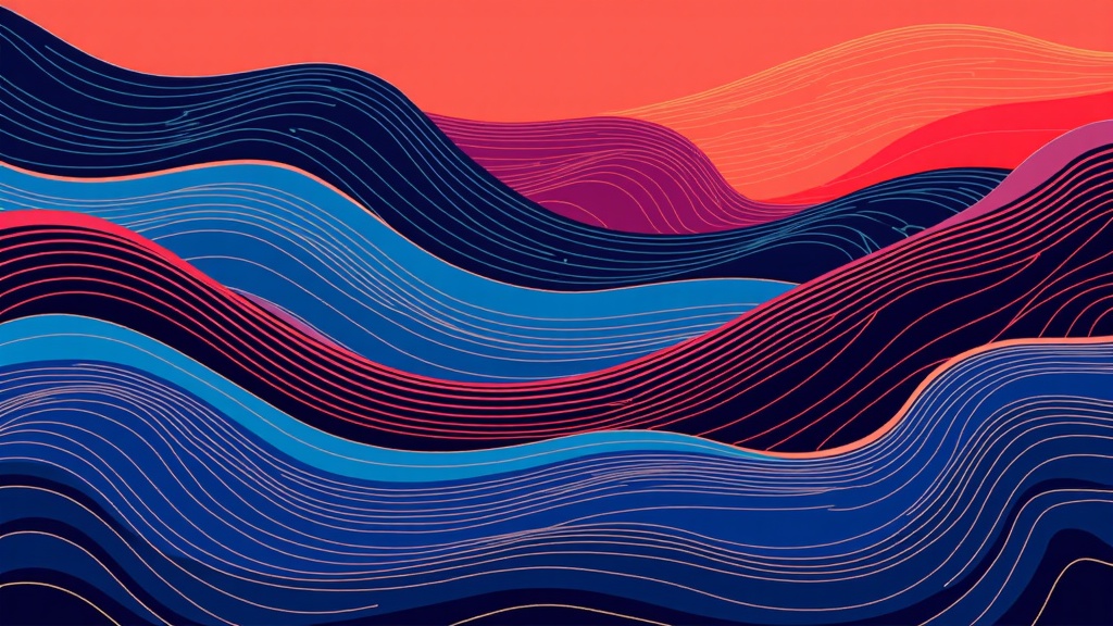 Abstract Idea 1: Intertwining fluid lines of varying thickness and color palettes (e.g., deep blues for melancholy, vibrant reds for passion) that move across the space like verses, occasionally forming subtle shapes reminiscent of punctuation or breath pauses.
