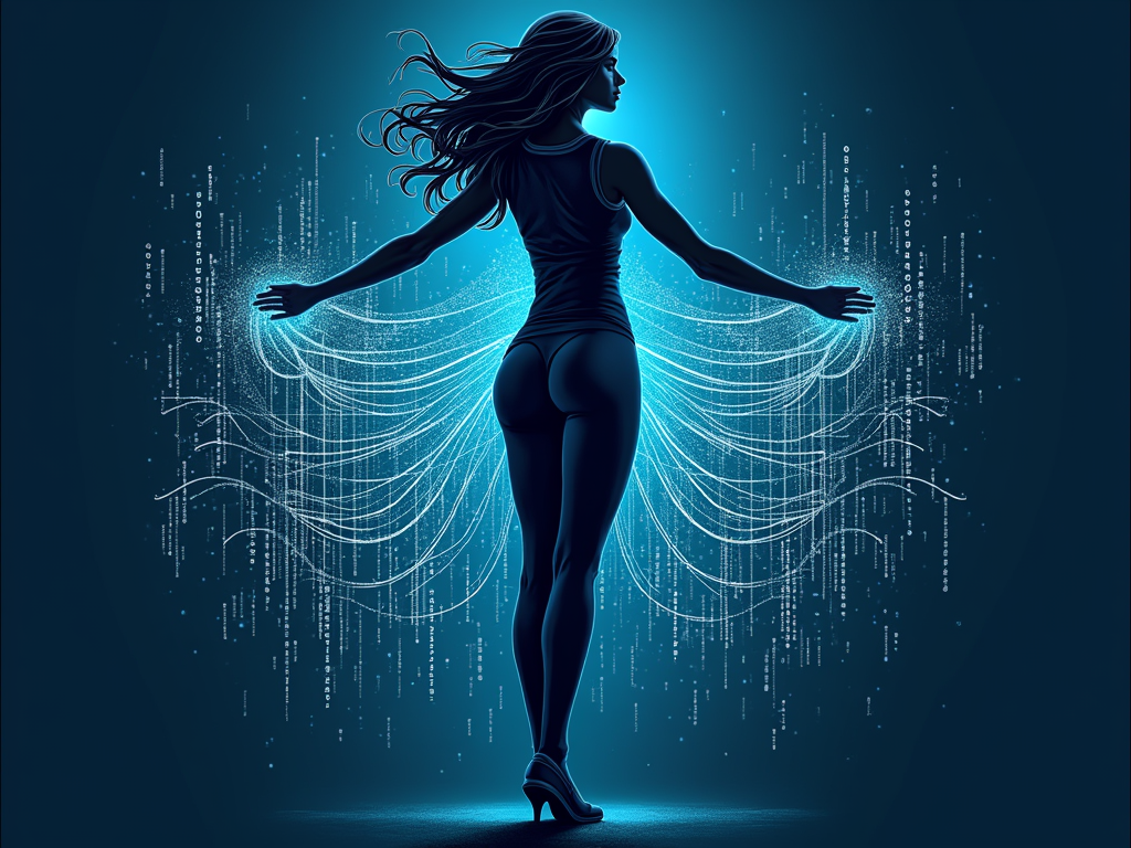 The Code Weaver: A design featuring a stylized female figure from whose hands flow intricate patterns of code, binary, or abstract digital lines, weaving together to form a complex, beautiful tapestry representing backend systems. Tagline: 'More Than Just a User Interface. Weaving the Fabric of Technology.'
