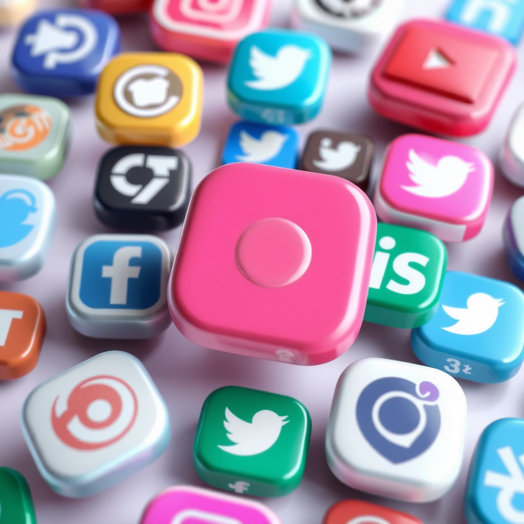 Dynamic Depth Icons: Social media icons that appear 2D initially but reveal 3D depth and a subtle portal-like animation (e.g., swirling, receding) when targeted by an AR view, hinting at the digital space beyond.