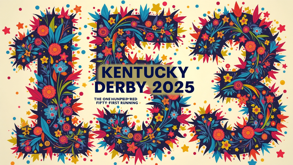 Jockey Silks & Numerals T-Shirt: A vibrant design utilizing a pattern of iconic jockey silk colors and symbols, either as a background element or cleverly forming the number '151'. Clear text: 'Kentucky Derby 2025 - The One Hundred Fifty-First Running'.