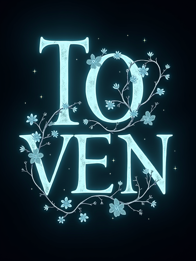 Bioluminescent Script: Elegant typography, perhaps a custom script, where letters glow softly from within, mimicking bioluminescent plants. Subtle floral textures could be embedded within the letters, or delicate glowing vines could wrap around them.