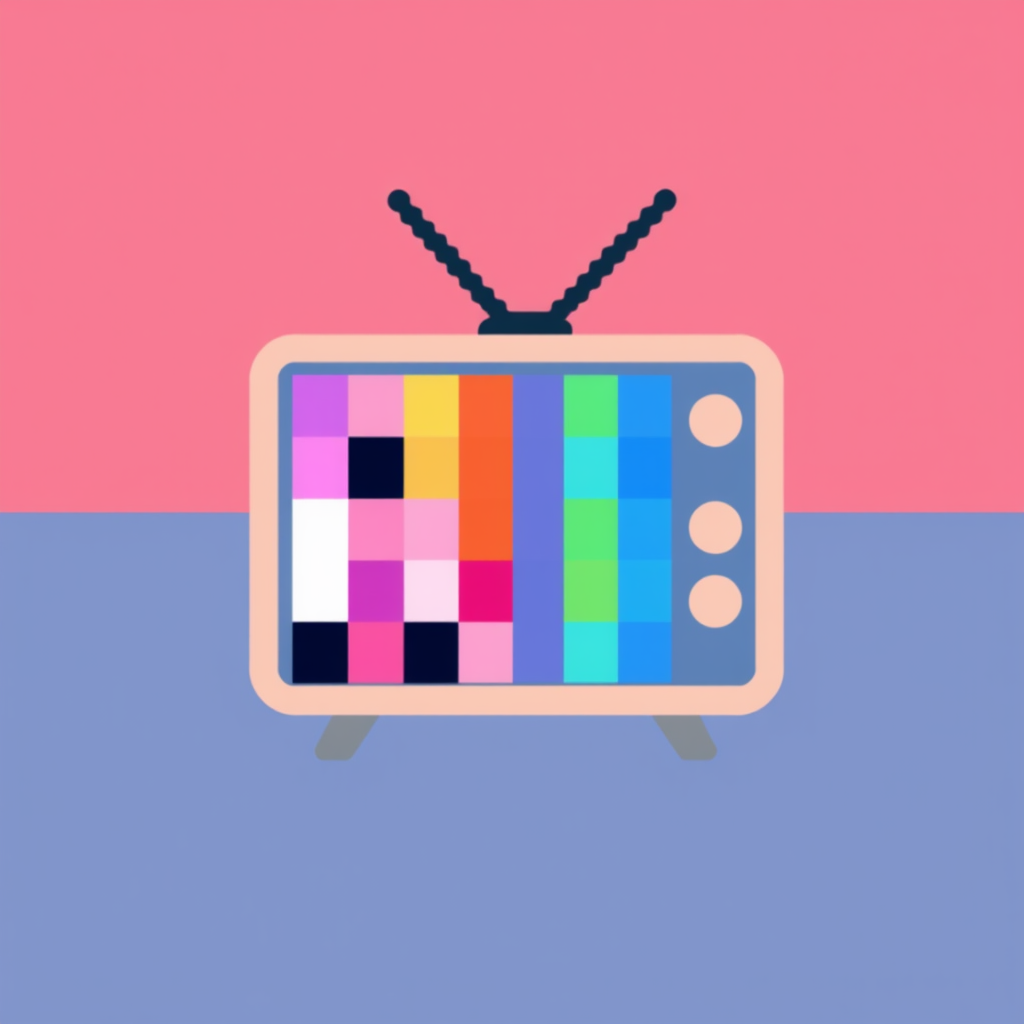 Sub-design Idea 5: 'Pixel Persona TV' - An abstract TV icon composed of distinct, slightly separated pixel-like blocks. The arrangement, color palette, and animation (e.g., subtle shimmer or rearrangement) of these blocks are unique to each user profile, curated by the AI to represent their unique digital viewing identity.