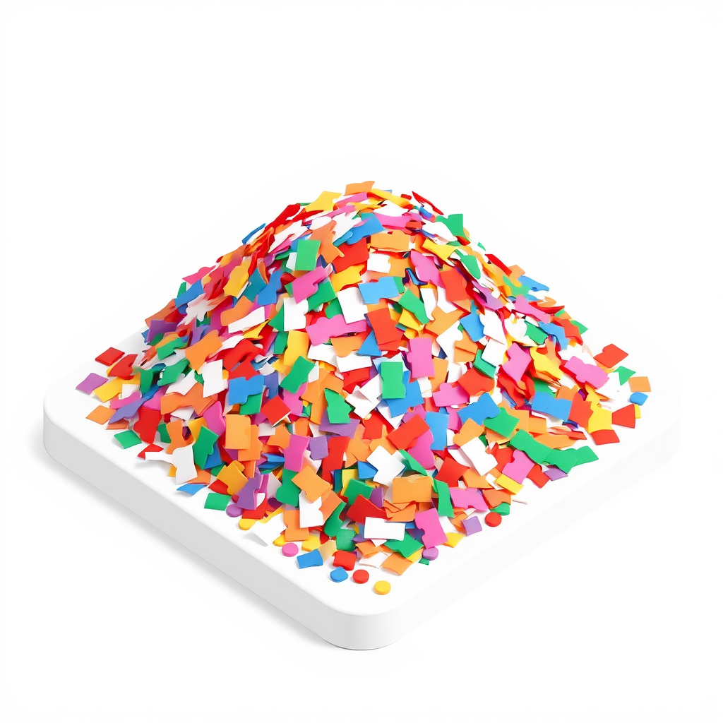 An isometric view of the confetti pile to give it a three-dimensional appearance. This could make the icon stand out and appear more modern.