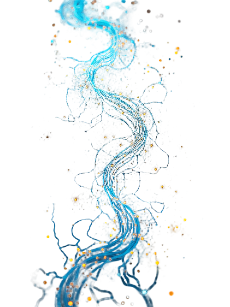 Cybernetic/Bioluminescent Diagram: Feynman lines rendered as glowing nano-circuits, energy conduits, or intertwined organic and technological filaments. Vertices could be complex junctions resembling micro-processors or bioluminescent nodes within a biomechanical structure.