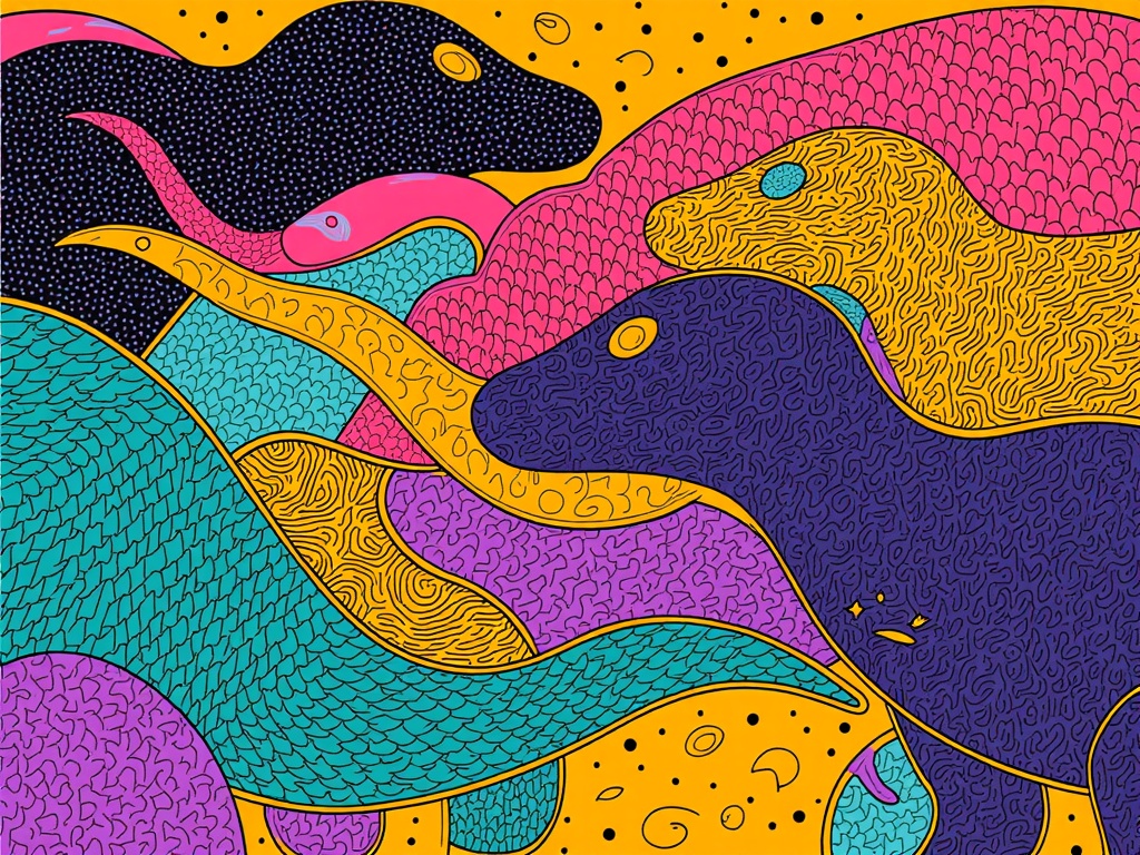 Abstract Dinosaur Art: An abstract representation of dinosaur skin patterns using pointillism.