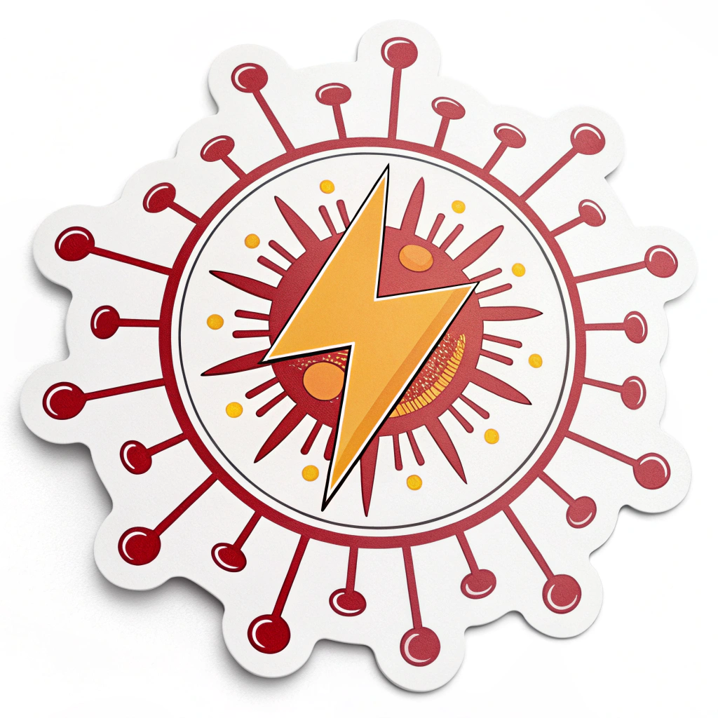 Viral Spark Sticker: A dynamic sticker featuring a central spark/starburst icon with radiating lines symbolizing viral spread, for trending content.