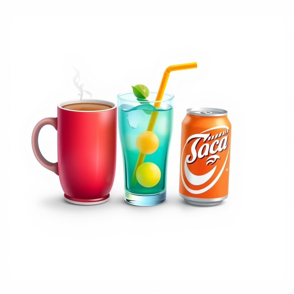 Abstract Refreshment Morph: A single, abstract shape or icon that smoothly morphs through different beverage representations. For example, it could start as a steaming mug, transition into an iced drink with a straw, then to a fizzy soda can, creating a continuous loop of refreshment.