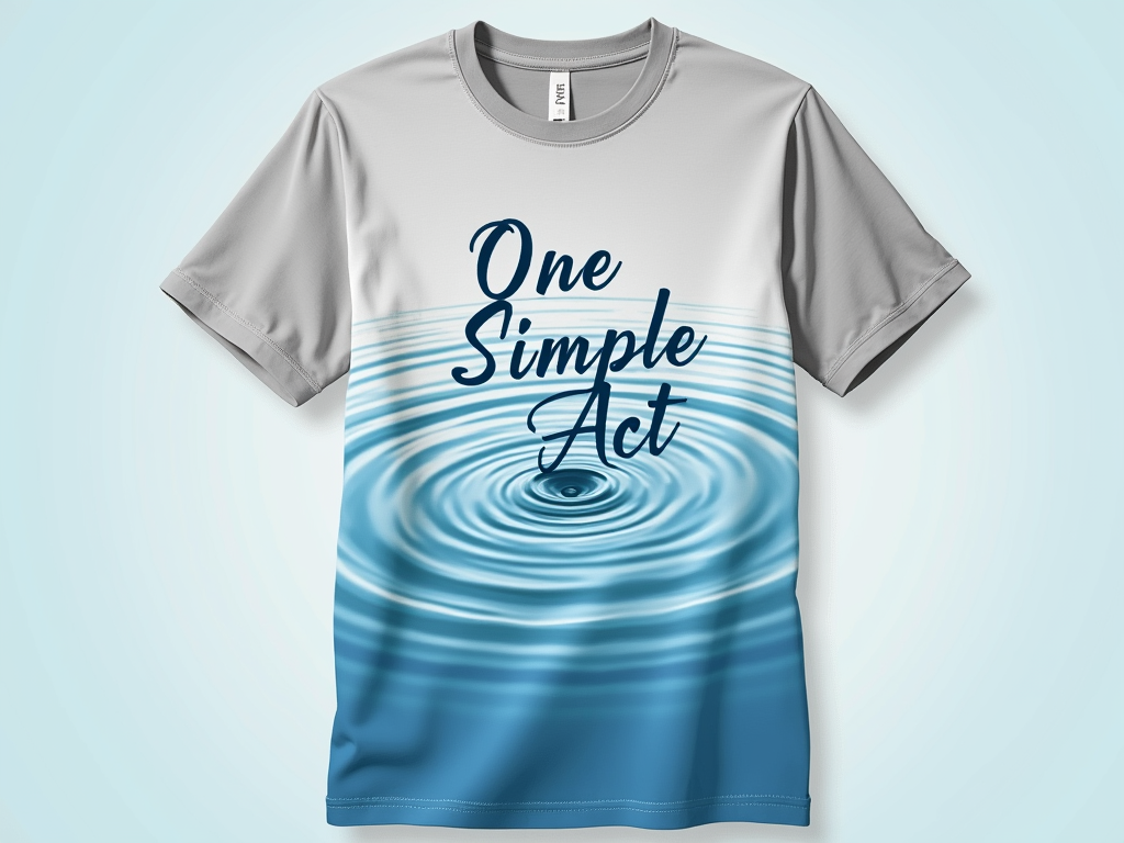 Stylized water ripples emanating from the phrase 'One Simple Act', placed subtly on the chest or back.