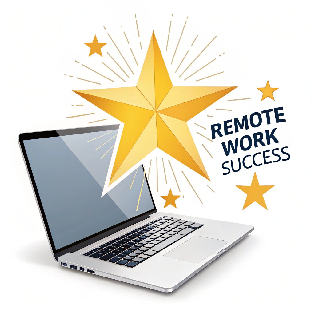 Sub Design Idea 1: A laptop with a starburst behind it, symbolizing remote work success.