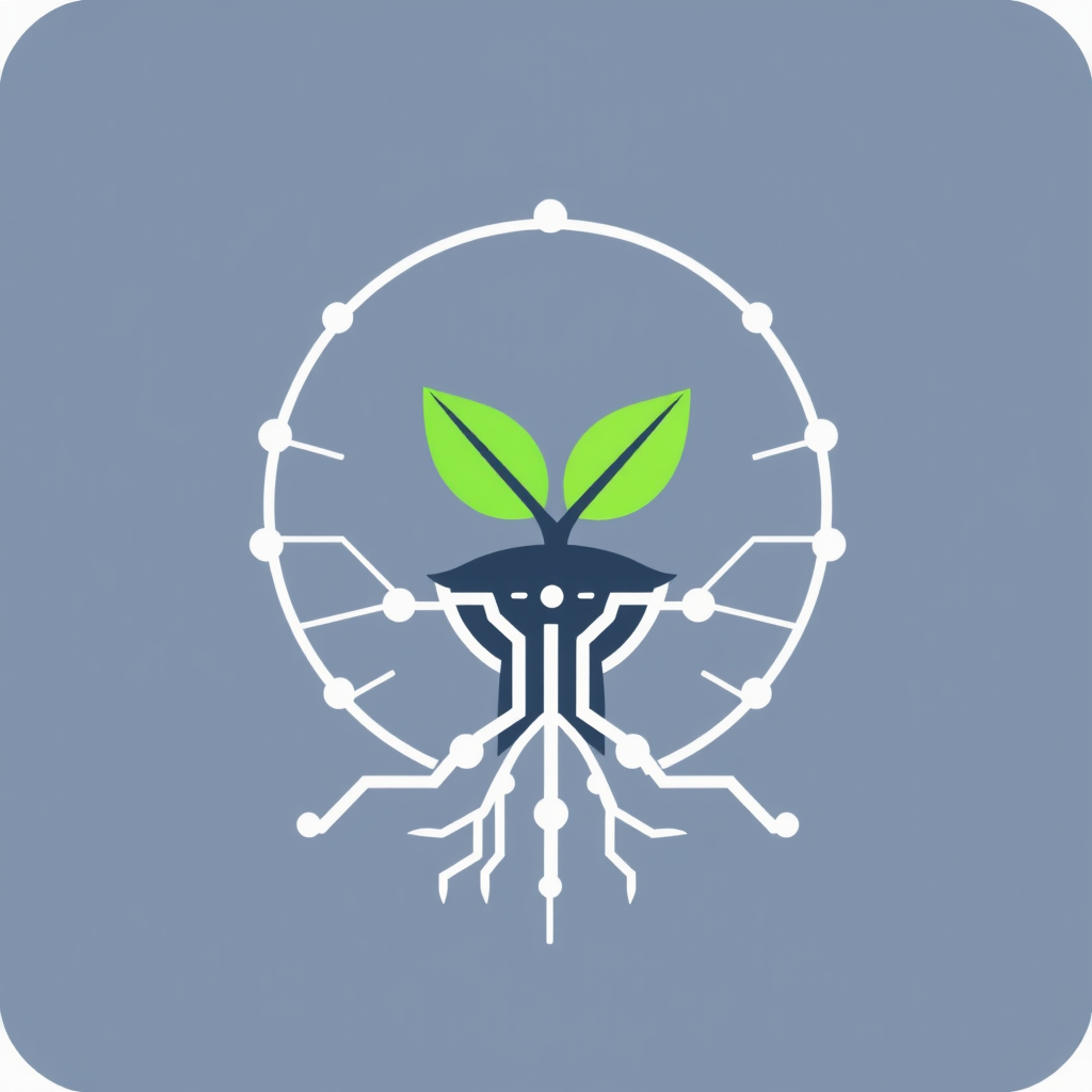 Sub-Design Idea 3 (Seed & System): An icon showing an organic seed or sprout (representing human creativity/idea) being nurtured by or growing out of a digital structure (representing AI system/framework). The roots could be digital, and the sprout organic, or vice-versa, signifying co-creation.
