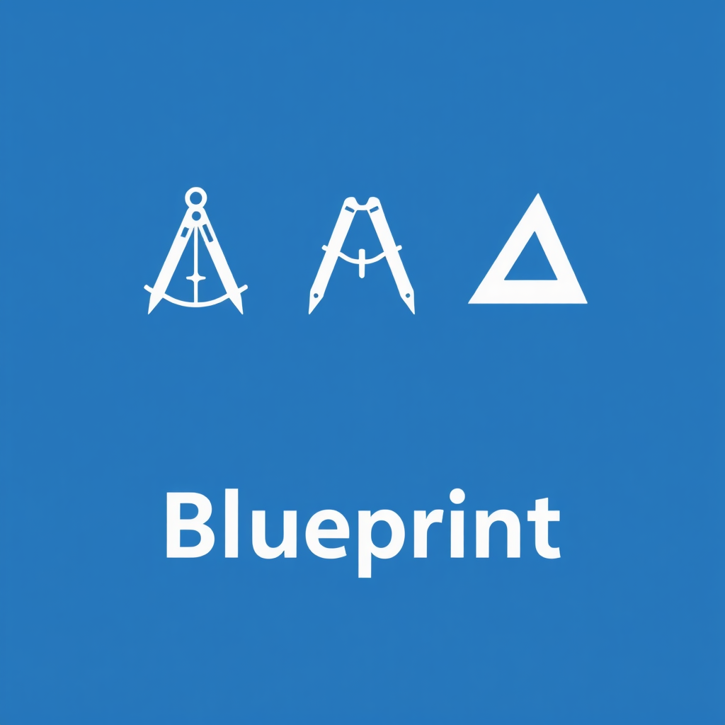 Blueprint Tools & Typography: Combine minimalist icons of drafting tools (e.g., a compass drawing an arc, a set square) with the company name. The typography could be a stencil or a geometric sans-serif, colored white against a blue background to maintain the blueprint feel.