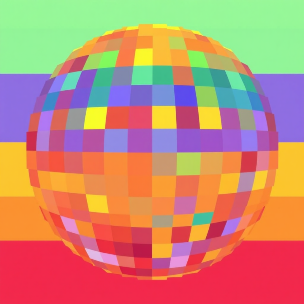 Sub-Design Idea 5 (Pixelated Spectrum): A minimalist grid or arrangement of small squares/pixels, each colored with an essential Pride hue. Together, they form an abstract representation of the Pride flag or a globe, telling a story of individual parts creating a collective whole.