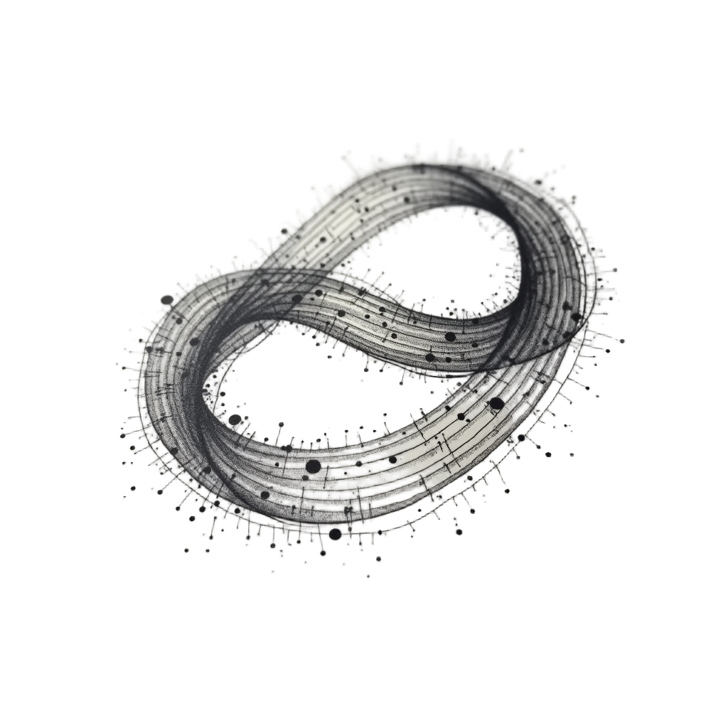 Icon Idea - Mobius Algorithm: A simple icon featuring a Mobius strip, its surface composed of a continuous, flowing line of simplified algorithmic script or binary code, representing infinite processing and interconnectedness.