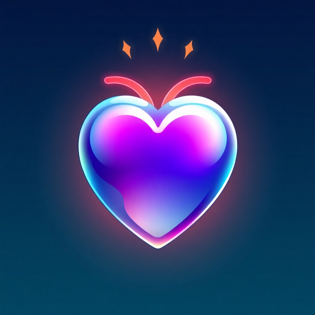 The image shows a blue and pink heart with stars on it against a dark background. The heart is in the center of the image and is composed of a variety of colors, including blue, pink, and purple.