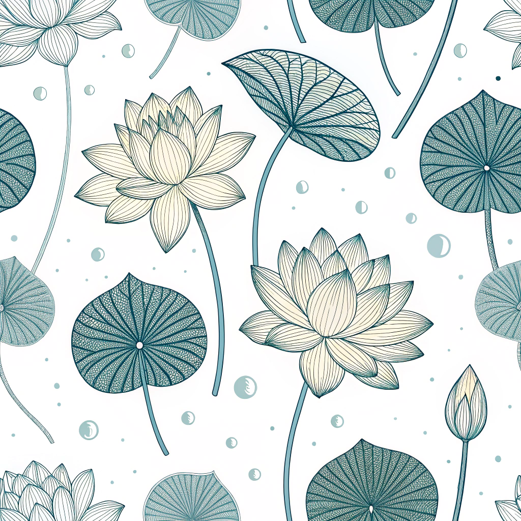 Lotus Leaf Inspired Textiles: Develop textile patterns that mimic the lotus leaf's microstructure for water-repellency and self-cleaning properties, reducing water and chemical use in maintenance. The pattern could visually suggest this functionality through subtle textures or stylized leaf vein motifs.