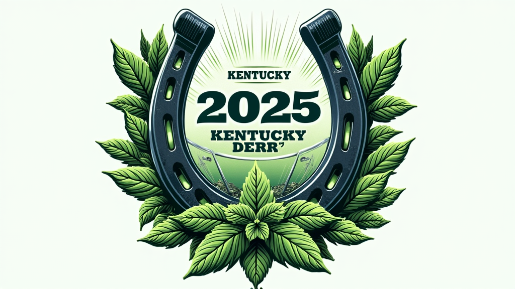 T-Shirt Design: '2025: Minted Champion'. A bold, emblematic design with a central graphic combining a horseshoe, a prominent '2025', and a burst of mint leaves, possibly with a stylized Julep cup. Sporty, championship feel. Text: 'Kentucky Derby - Minted Winner.'