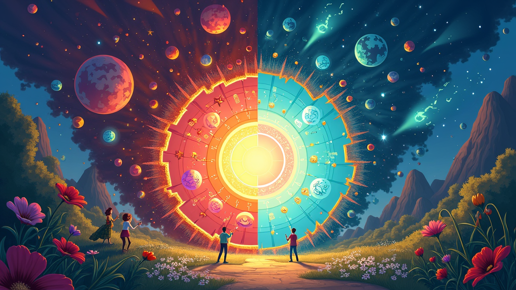 Illustrate the 'Parental Control Pad' as a magical gateway interface. One side depicts a chaotic, overwhelming representation of the unrestricted internet, while the other, accessible through the pad, shows a bright, organized, and fun 'digital garden' or 'safe kingdom' for minors.