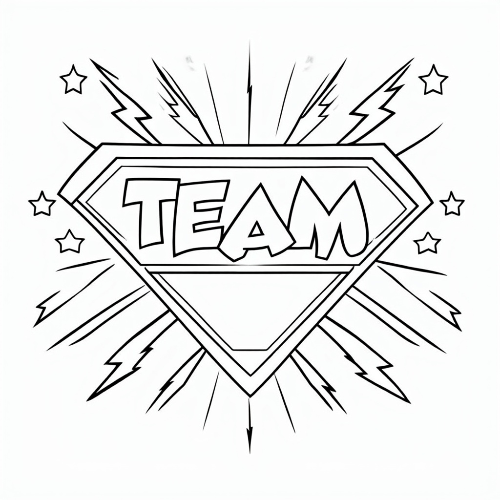 An unfinished superhero team logo that kids can complete and color.