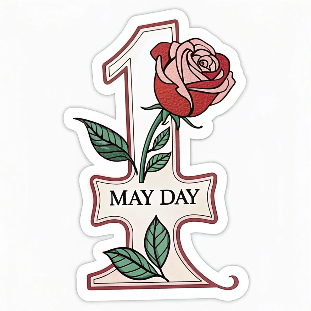 Simple Logo Idea (for 'May Day Protest'): A logo featuring the numeral '1' (for May 1st) creatively merged with a stylized rose. The text 'MAY DAY' could be incorporated beneath or beside it, forming a compact and memorable mark.