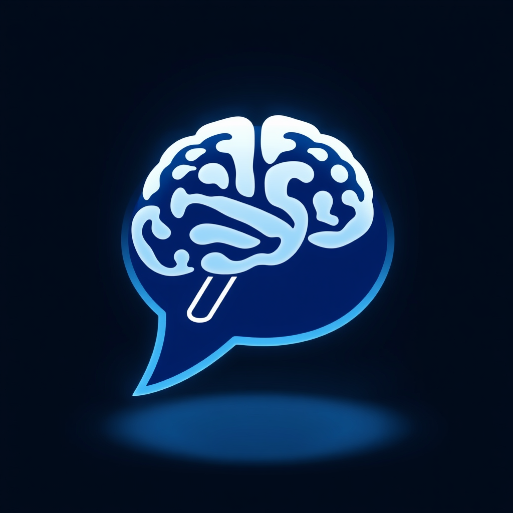 A speech bubble containing a stylized brain or network graphic, symbolizing language processing by AI.