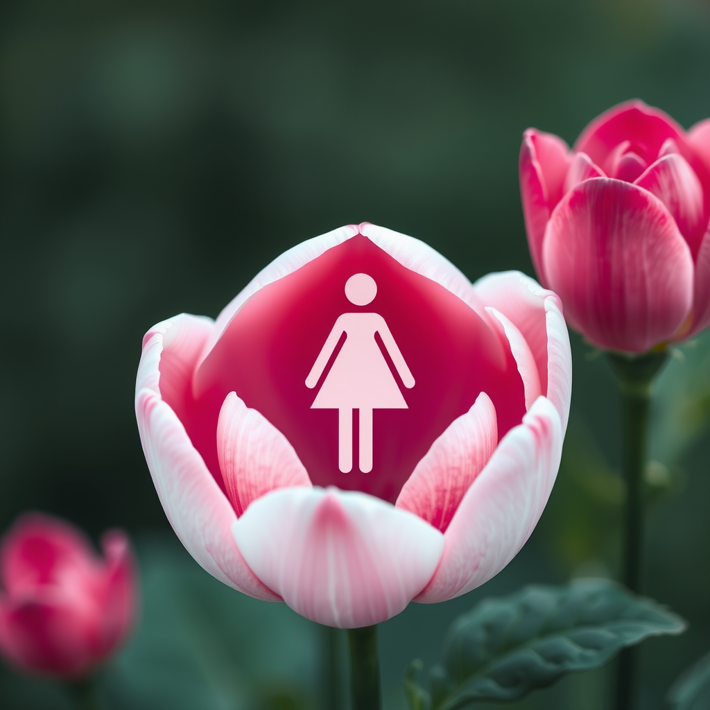 The female symbol emerging from a blooming flower.