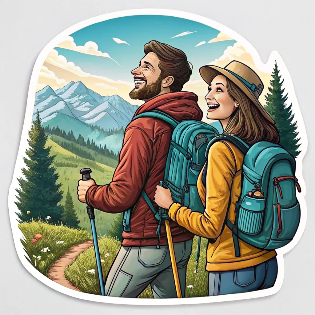 Sticker depicting a couple's favorite activity together, like hiking or cooking.