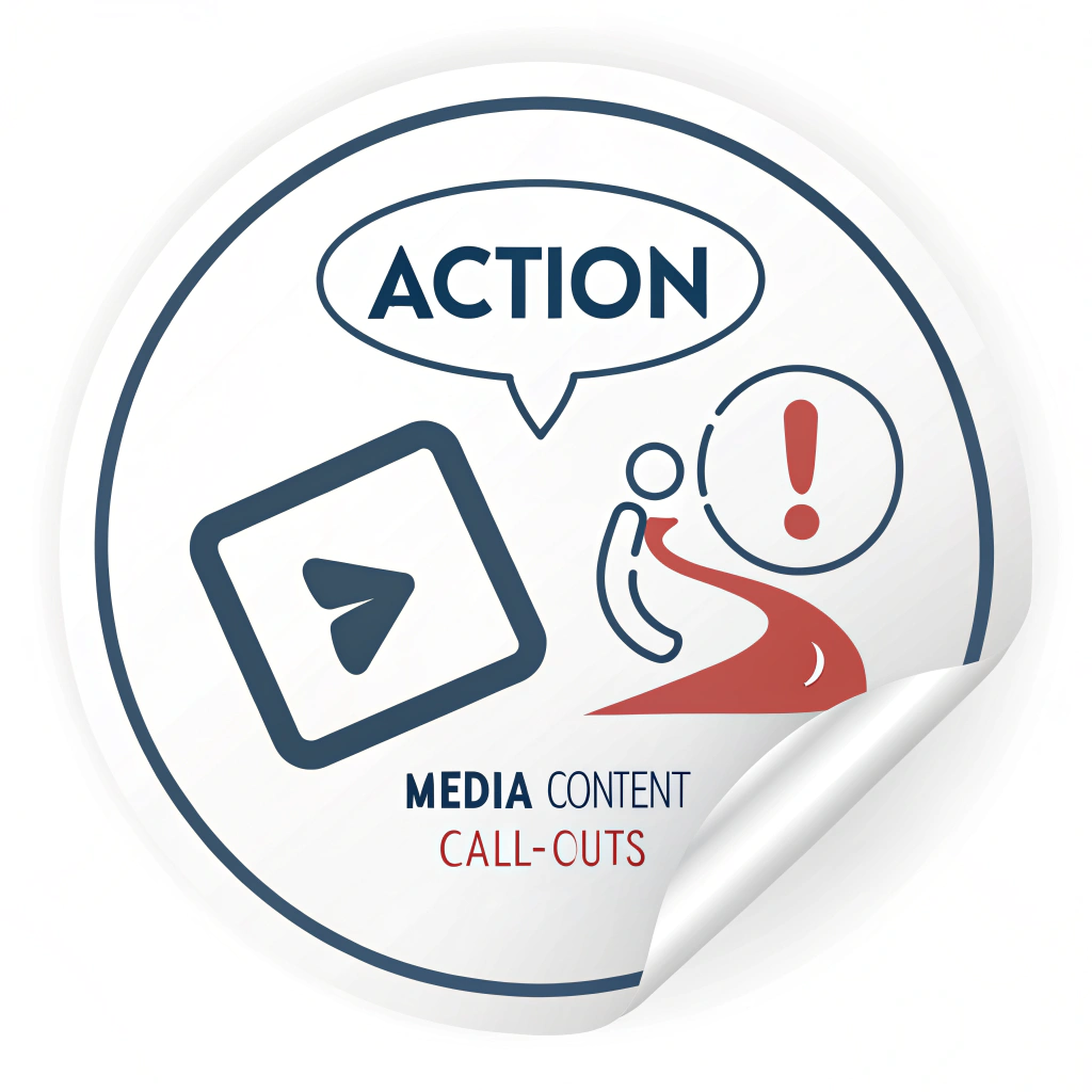Simple Logo Idea (for a sticker pack/feature): A stylized play button icon seamlessly merged with an outward-pointing arrow or a speech bubble with an exclamation mark, symbolizing 'action' derived from 'media content' and 'call-outs'.