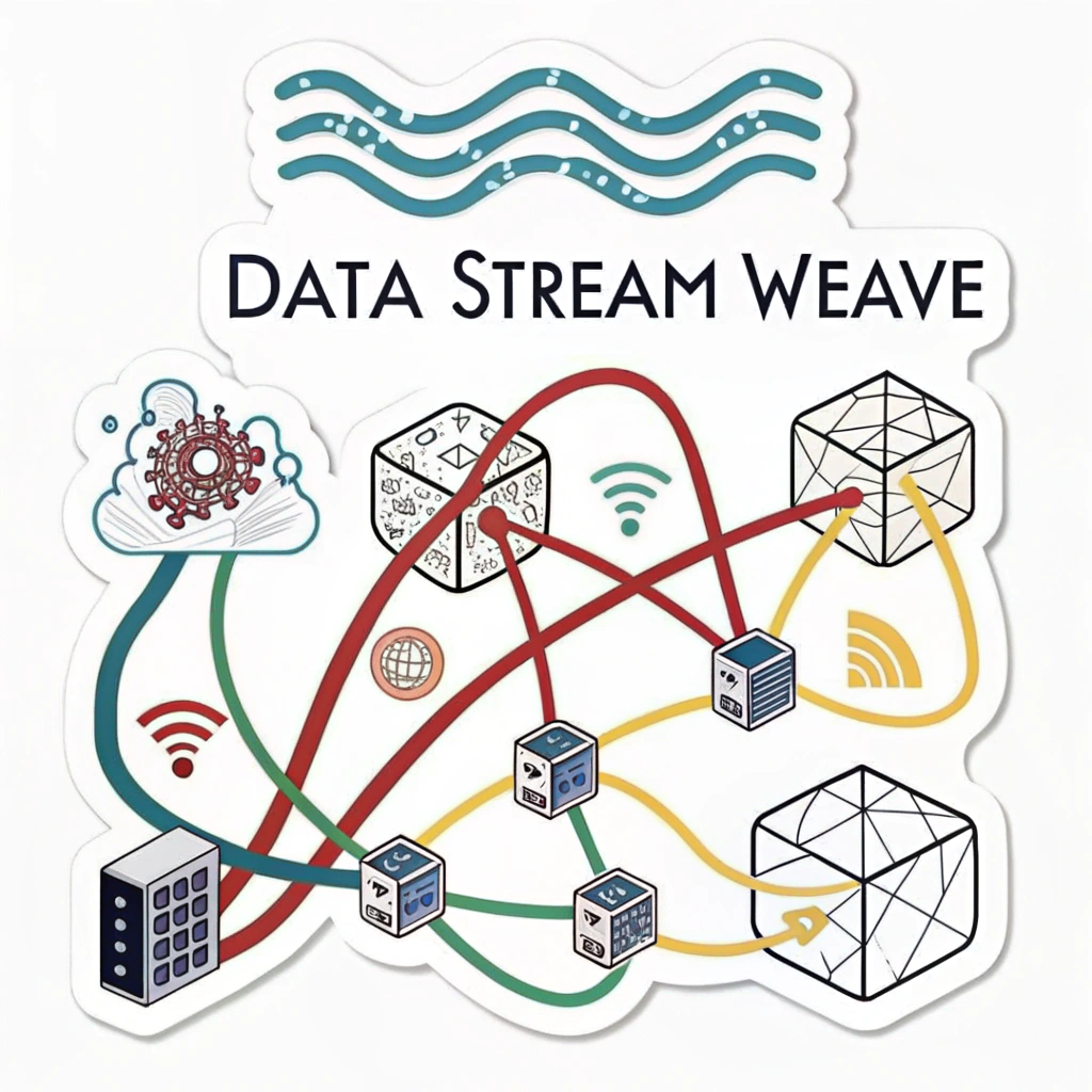 Data Stream Weave: Abstract node shapes (could be organic or geometric) with lines representing data packets weaving intricately through and around them. The complexity of the weave symbolizes encryption or secure pathways. Some data streams could be shown being blocked or rerouted by the network structure, alluding to defensive cybersecurity actions. Employ contrasting colors for nodes and bright, flowing lines for data packets.
