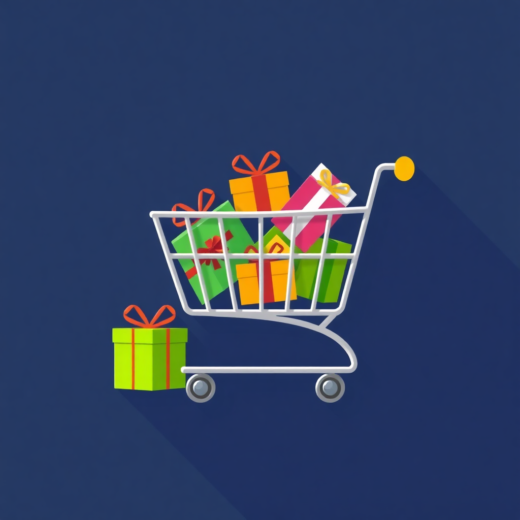 A shopping cart icon filled with gift boxes, indicating a gift shop.