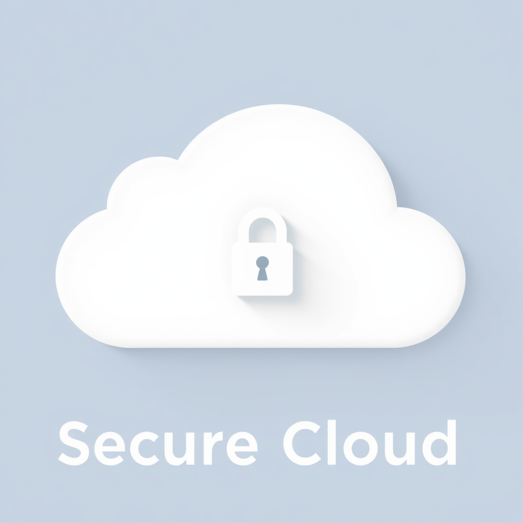 Simple Icon Idea: A clean, modern cloud shape with a small, unambiguous padlock icon either embedded within its center or clearly positioned at its lower edge, effectively communicating 'secure cloud'.
