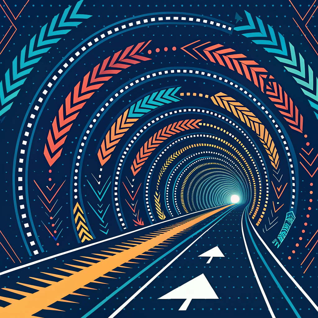 A dynamic pattern illustrating abstract data packets or streams flowing through a protected, glowing tunnel or pipeline. The 'in-transit' aspect is highlighted by motion lines, arrowheads, and a clear visual boundary representing the encrypted channel.