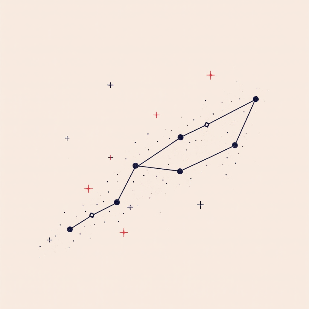 Sub-design 5: Empowerment Constellation - A few sparsely interconnected dots forming a subtle, abstract constellation (perhaps hinting at a 'W' or a rising arrow), symbolizing connected female talent shining in the tech field.