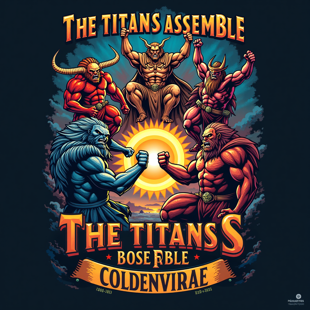 Global Titans Roster Tee: A design showcasing stylized representations of the participating continents/clubs as powerful entities or titan symbols converging towards a central point (the CWC 2025 logo). Text could be 'The Titans Assemble - CWC 2025'.